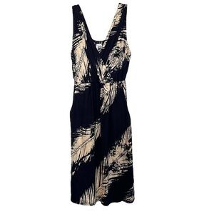 Nell Couture V Neck Mid Length Womens Dress Navy Blue with White Feathers XS